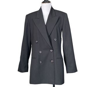 Vintage Jacqueline Ferrar Black Double Breasted Blazer Jacket Wool Blend